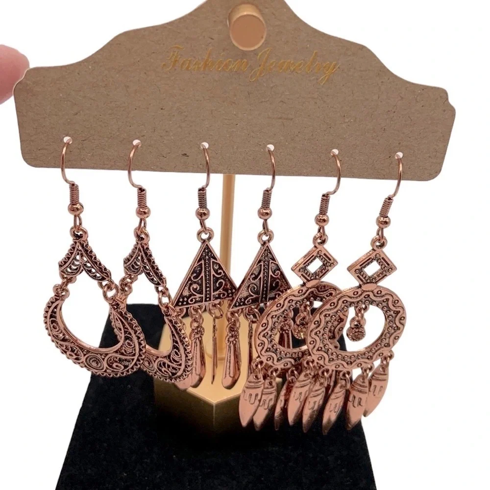 Rose Gold Boho 3 Pc. Drop Earrings Set New‎ with tags!